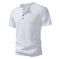 thumbnail image 3 of Mens Waffle Knit Henley T Shirts Short Sleeve Casual Textured Muscle Slim Fit Pullover Soft Stretch Workout Athletic Tee Summer Fashion Basic Solid Color Tops, 3 of 10