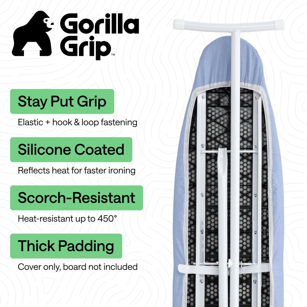 GORILLA GRIP Scorch Resistant Ironing Board Cover, Silicone Coating, Hook and Loop Fastener Strap, Blue