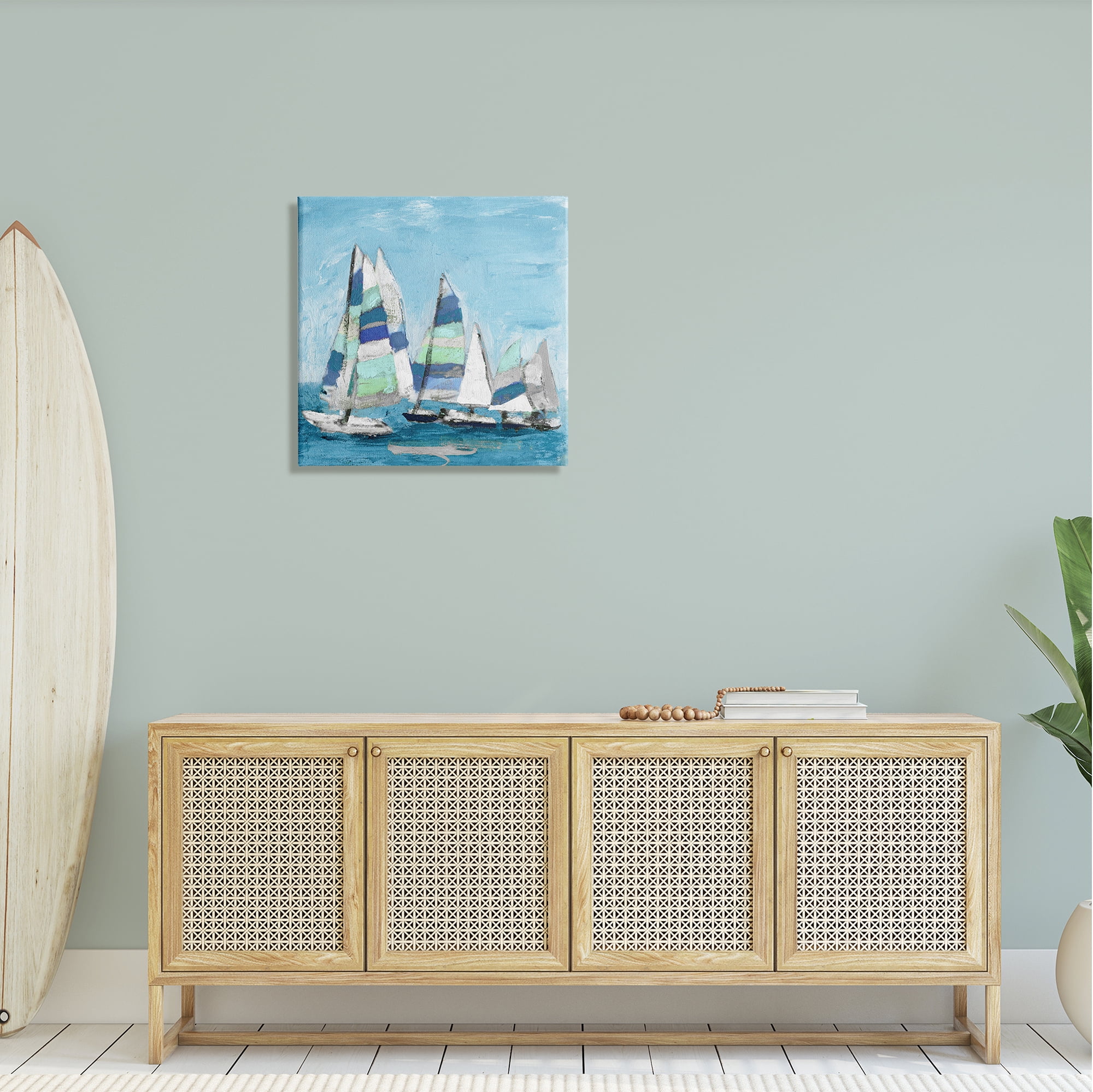 Stupell Industries Nautical Striped Sail Boats Summertime Ocean Painting Painting Gallery Wrapped Canvas Print Wall Art, Design by Katrina Craven