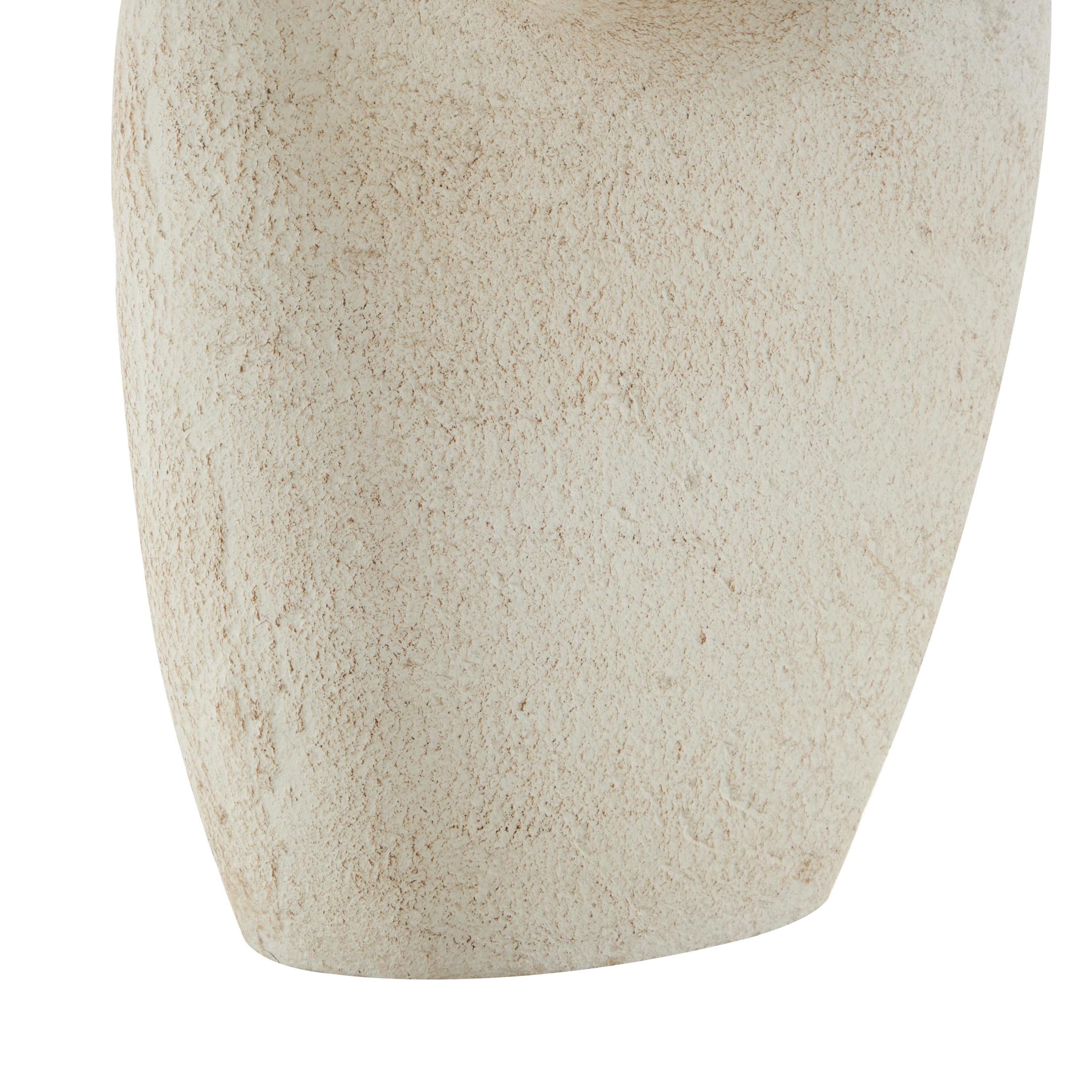 DecMode 14" Abstract Curved Cutout Cream Paper Mache Vase with Brown Distressed Texturing