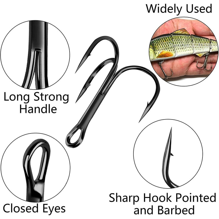 Fishing Treble Hooks Kit,150pcs High Carbon Steel Hooks Strong Sharp Round  Bend Fishing Treble Hooks Size 4 6 8 10 12 