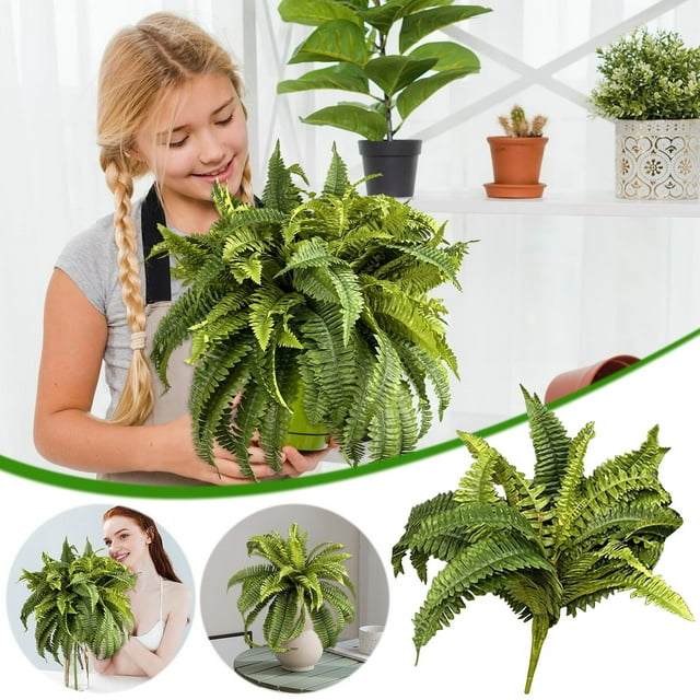 Planta de helecho persa artificial - seda y plástico sintético para decoración del hogar - Plantas artificiales interiores y exteriores - 1 paquete de hojas sintéticas verdes