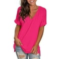 thumbnail image 5 of Fmbrln Womens Summer Short Sleeve V Neck Tops Casual Loose Side Slit Solid Color T-shirts Comfy Tees Blouse Hot Pink XL, 5 of 5