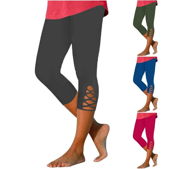 Bovxnpu Plus Size Pants For Women, Yoga Pants for Women Workout Capris Pants, Women's Summer High Waisted Solid Color Capris Matching Slim Fitting Yoga Gym Pants M