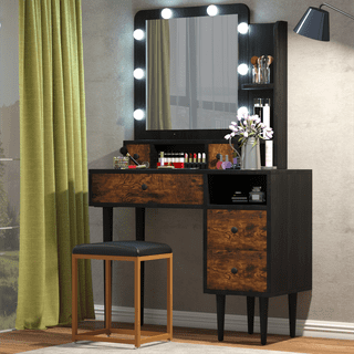 Linon Camden Vanity Set with Mirror and Stool, Black Cherry - Walmart.com