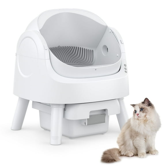 PetPivot Automatic Cat Litter Box Self-Cleaning with Safety Protection, Mat and Trash Bags Included, White