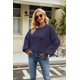 thumbnail image 1 of Suéteres de otoño para mujer de manga larga a rayas de gran tamaño suéteres de moda casual cuello redondo de punto Tops jerseydark blueS, 1 of 3