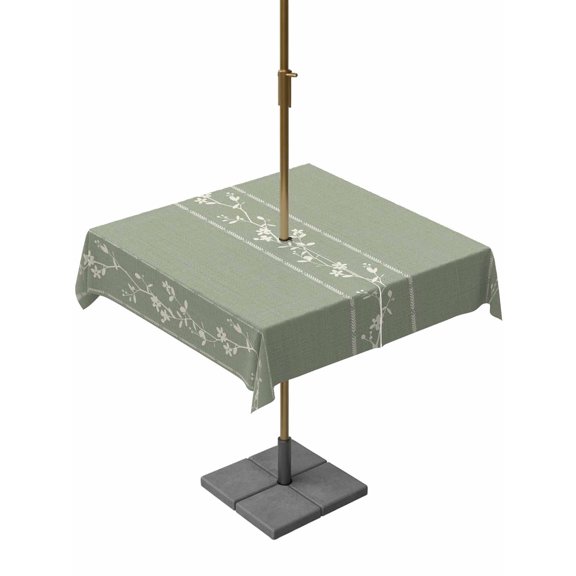 Outdoor Tablecloth with Umbrella Hole for Patio/Picnic/Party/Camping, Green Flower Branch Waterproof Table Cloth Square Cover Washable, Spring Summer Farmhouse Botanical (60"x 60")