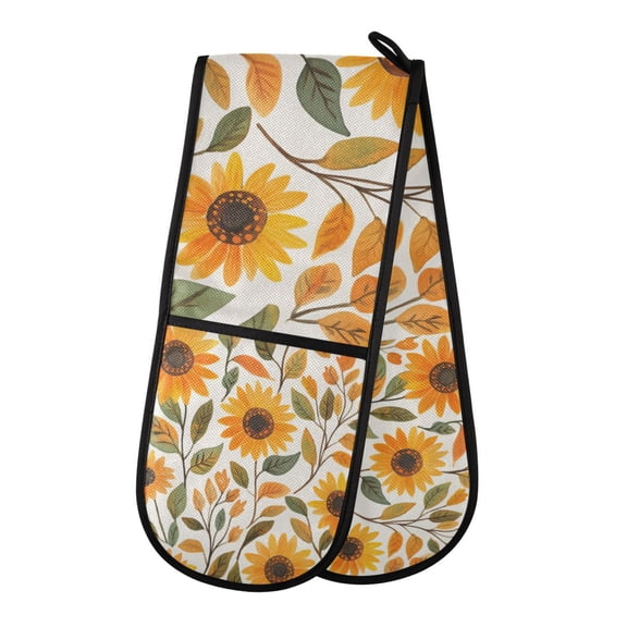 Yayeee Double Oven Mitt Kitchen Heat Resistant Baking 35" x7" Quilted Glove, Watercolor Sunflowers