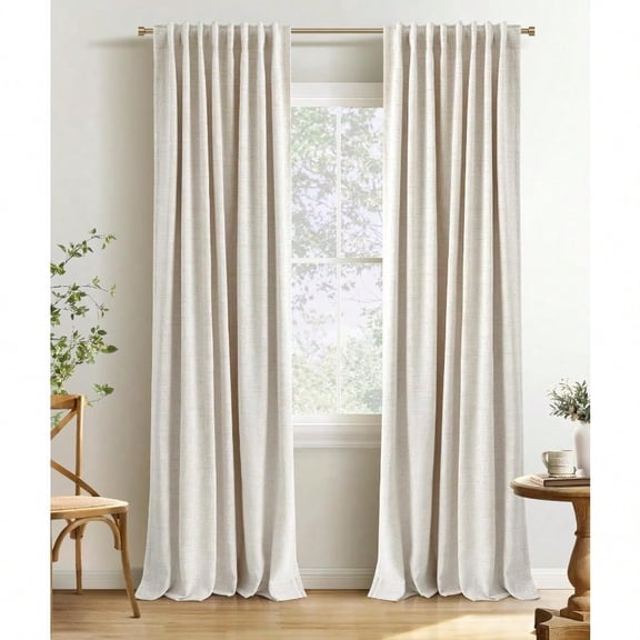 100 Blackout Curtains 96 Inches Length 2 Panels Set Back Tab/Rod Pocket Linen Black Out Curtains for Bedroom Thermal Insulated Window Drapes - Cream W50 X L96