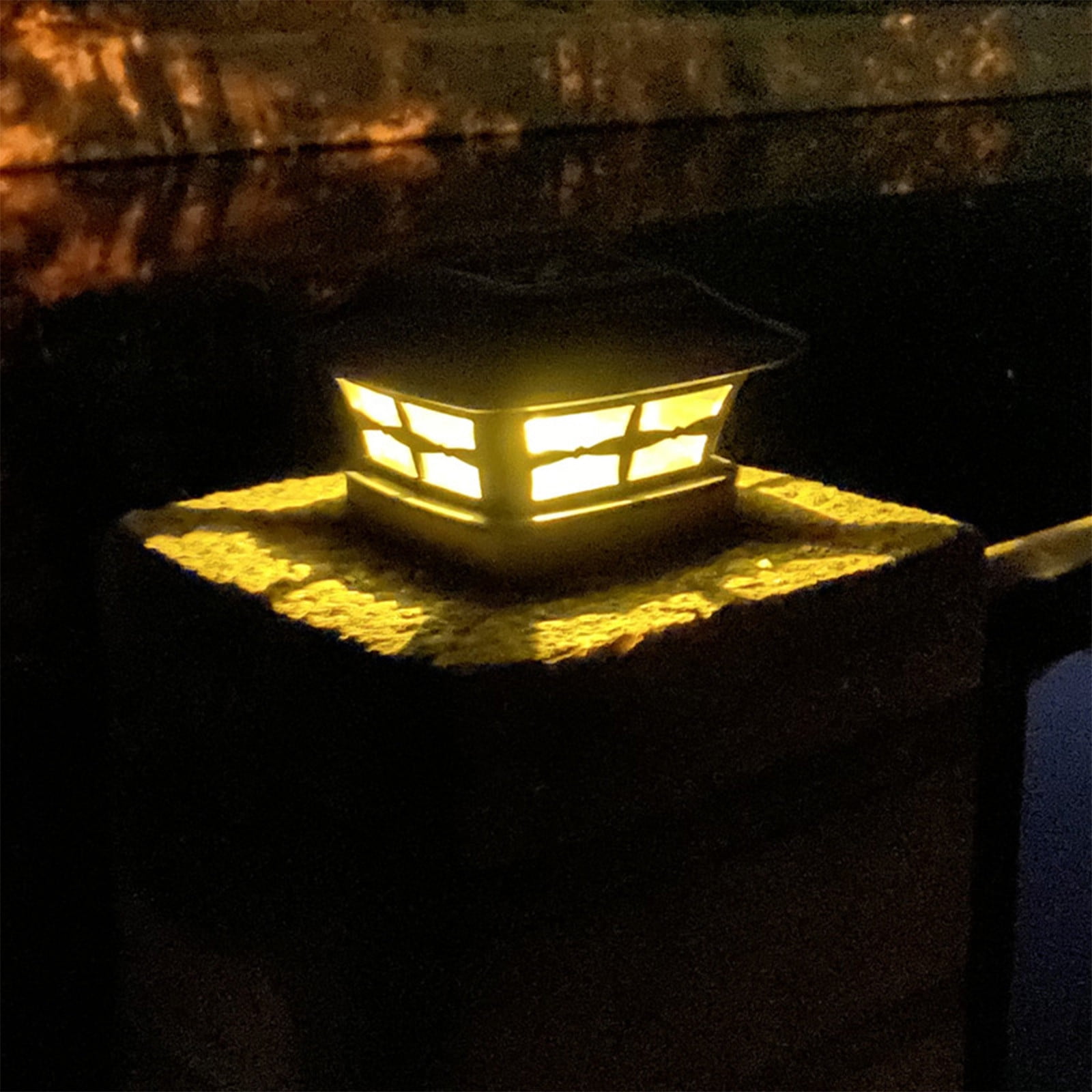 Solar Post Lights Outdoor Glass LED Fence Cap Light for 10.5x10.2cm/4.12x4.02in Posts Deck Patio Garden Decoration White/Black Lighting