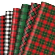 Whaline 12 Sheet PresNok Christmas Wrapping Paper Red Black Green Buffalo Plaid Gift Wrap Paper Bulk Folded Flat Classic DIY Craft Paper for Birthday Wedding Party Gift Decor, 19.7 x 27.6 In