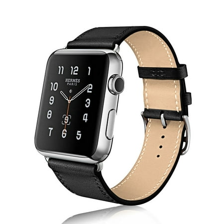 Effect Leather Watch Strap Mignova Compatible Apple Watch Band 38mm 40mm, Top Grain Leather Strap for Apple iWatch Series 4,Series 3,Series 2,Series 1,Sport, Edition (Black) ()