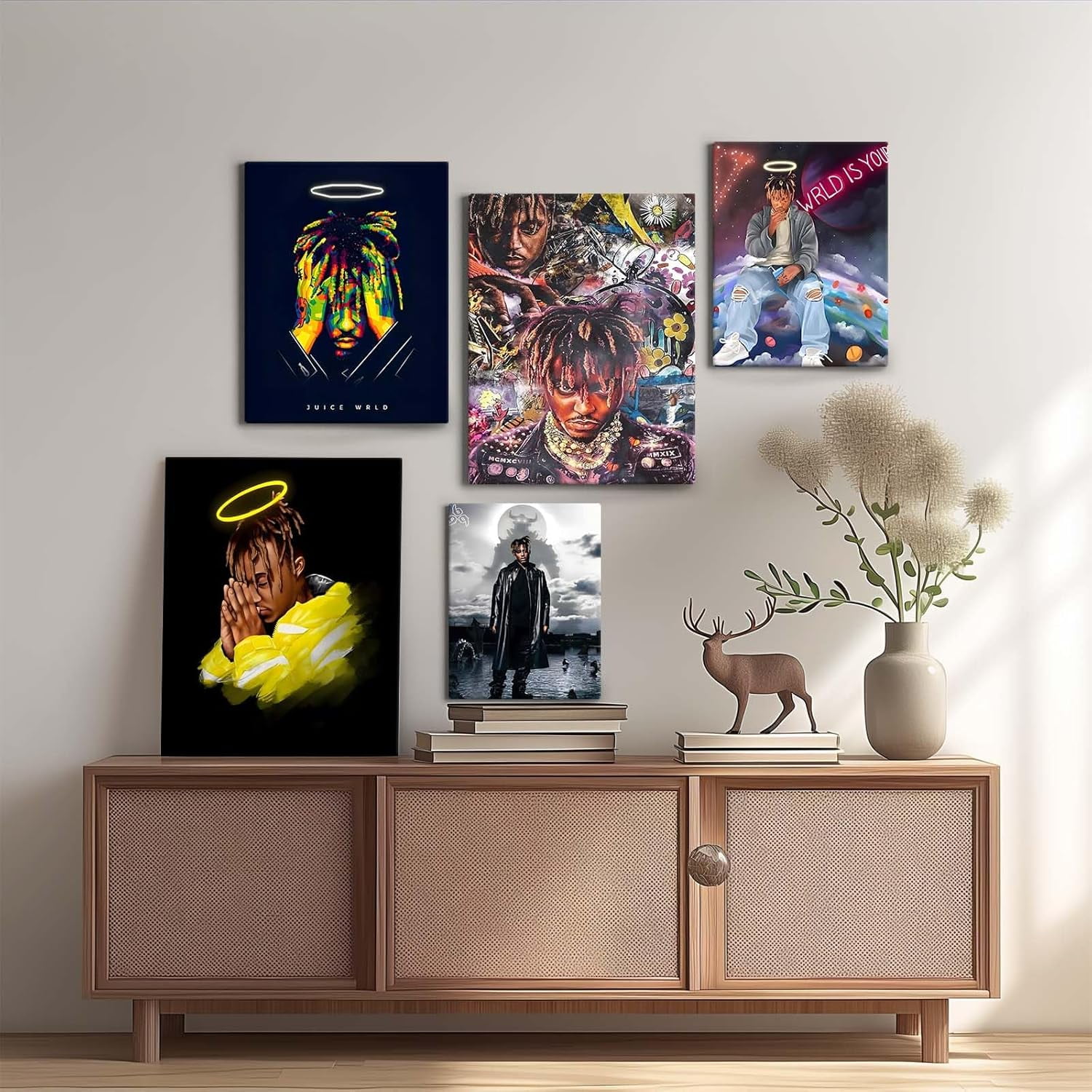 P&L Art Juice Wrld Canvas Wall Art, Rapper Singer Album Cover and Poster Framed Print Art, Retro graffiti Aesthetic Canvas Wall Art for Bedroom or Living Room Wall Decor Gift 16x20inch