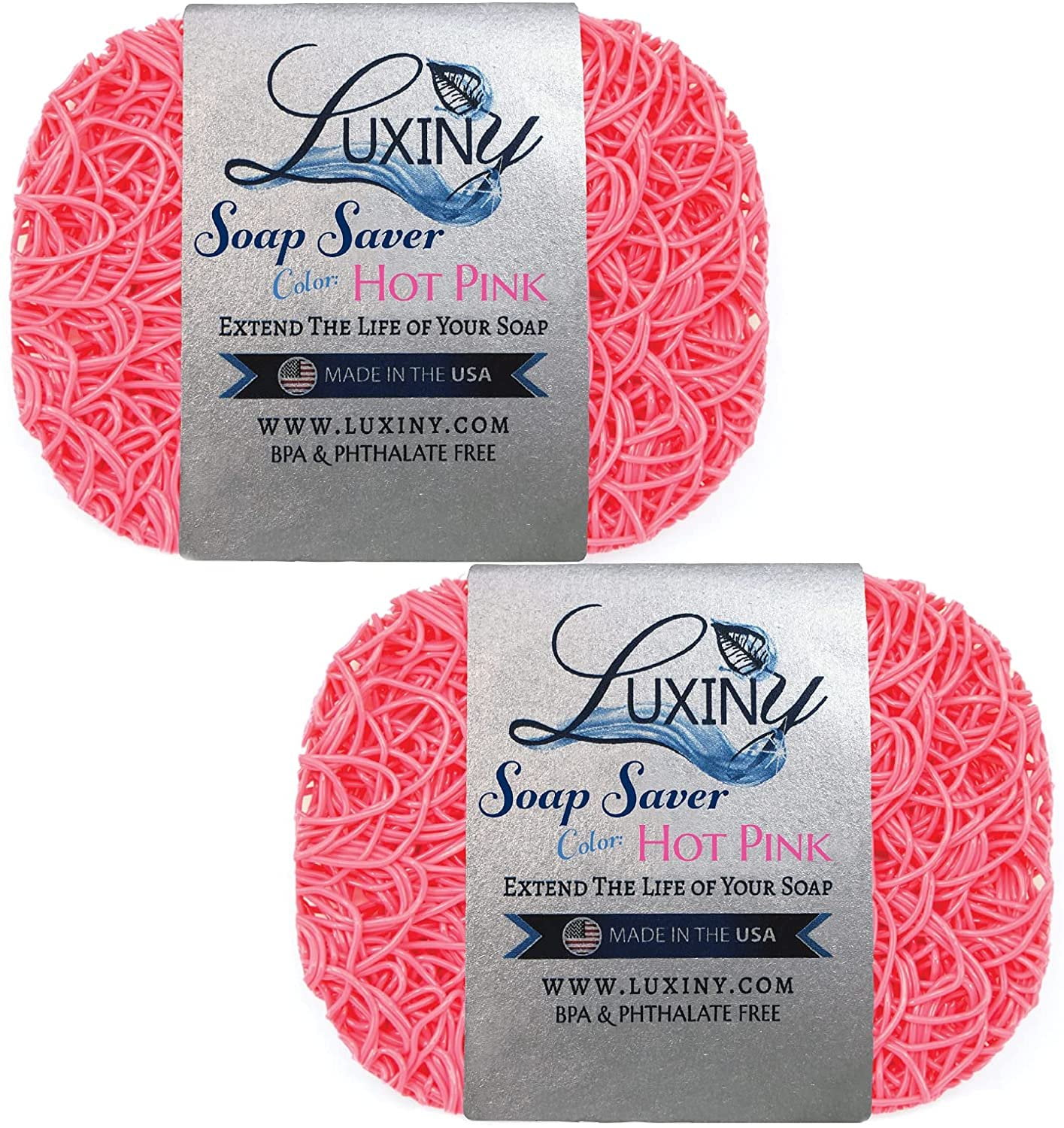 Luxiny American Made Soap Saver for Soap Dishes & Shower Soap Holders - Helps Handmade Soap Last Longer - Made from Plant Based Environmentally Friendly Bioplastics Hot Pink - 2 Pack