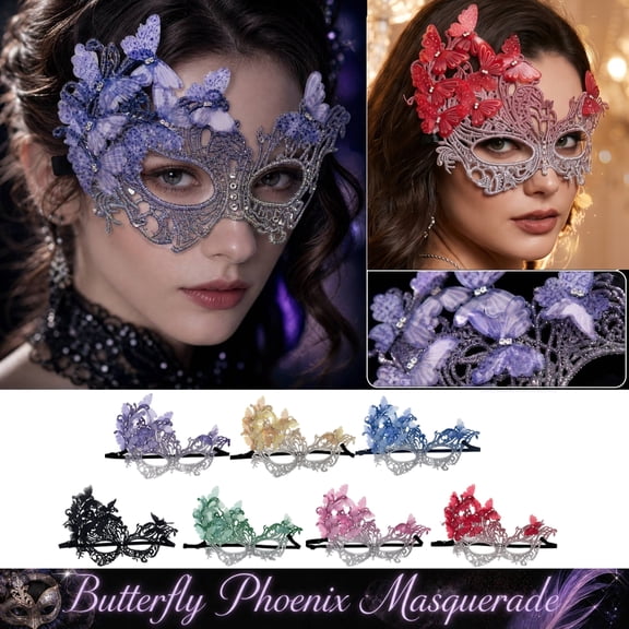 Masquerade Mask for Women, Halloween Lace Eye Mask with Butterfly Decor, 10.5X7 In, Ideal for Mask and Masquerade Party, Stage Performance, Lace Eye Mask with Elastic Band,