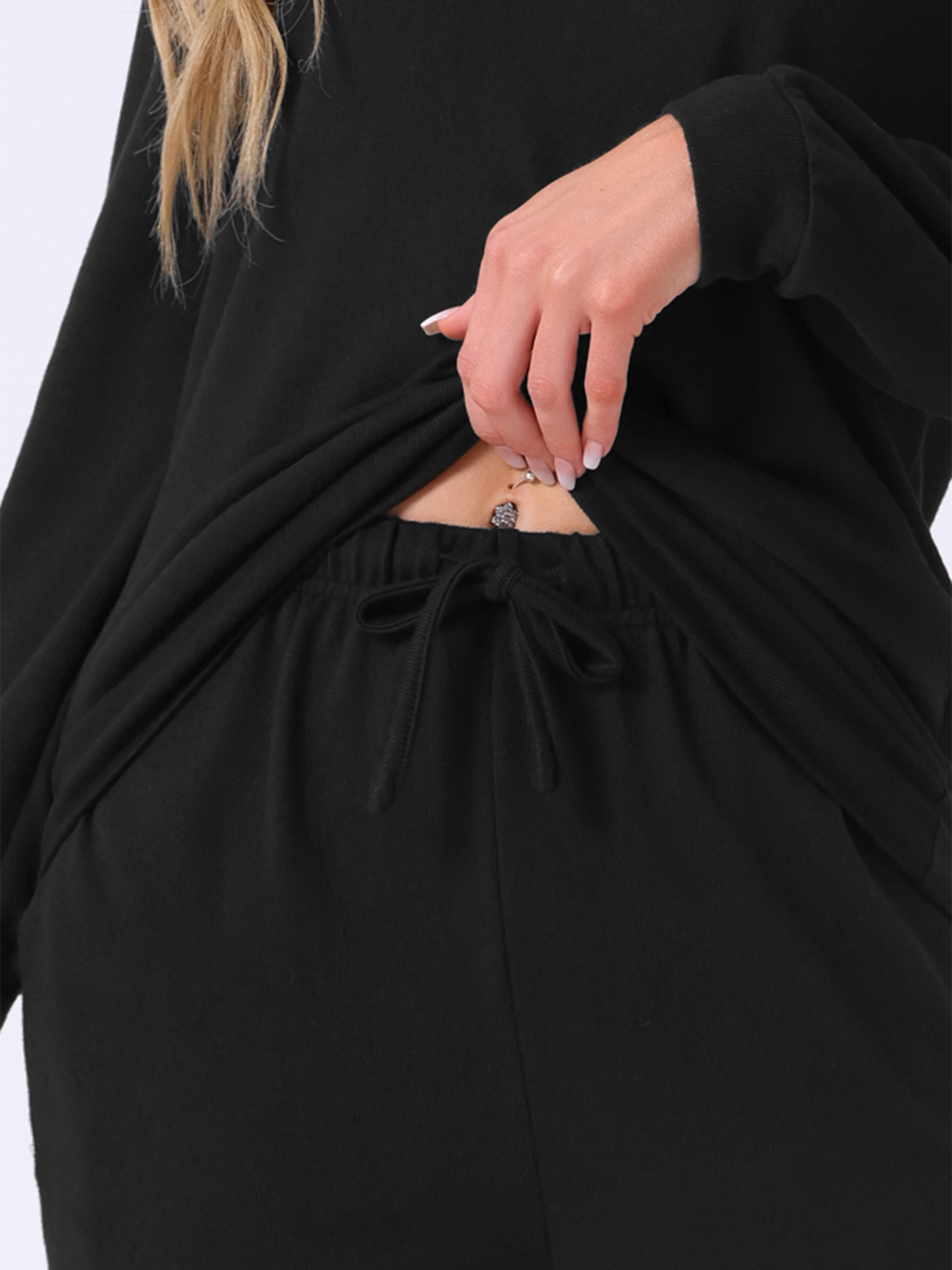 DARING DIVA Women's 2 Pcs Pajama Sets Kint Sweatshirt Sleepwear Black XL