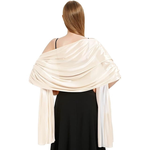 Bufanda de satén beige Li build chal mujer adecuada para vestido de noche elegante