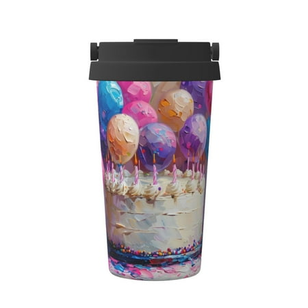 

Goofa Colorful Balloon Cake Celebration for Insulated Travel Coffee Mug Spill Proof Leak Proof 16 OZCoffee Tumbler Reusable Coffee Cups with Lids Thermos for Hot and Cold Drink