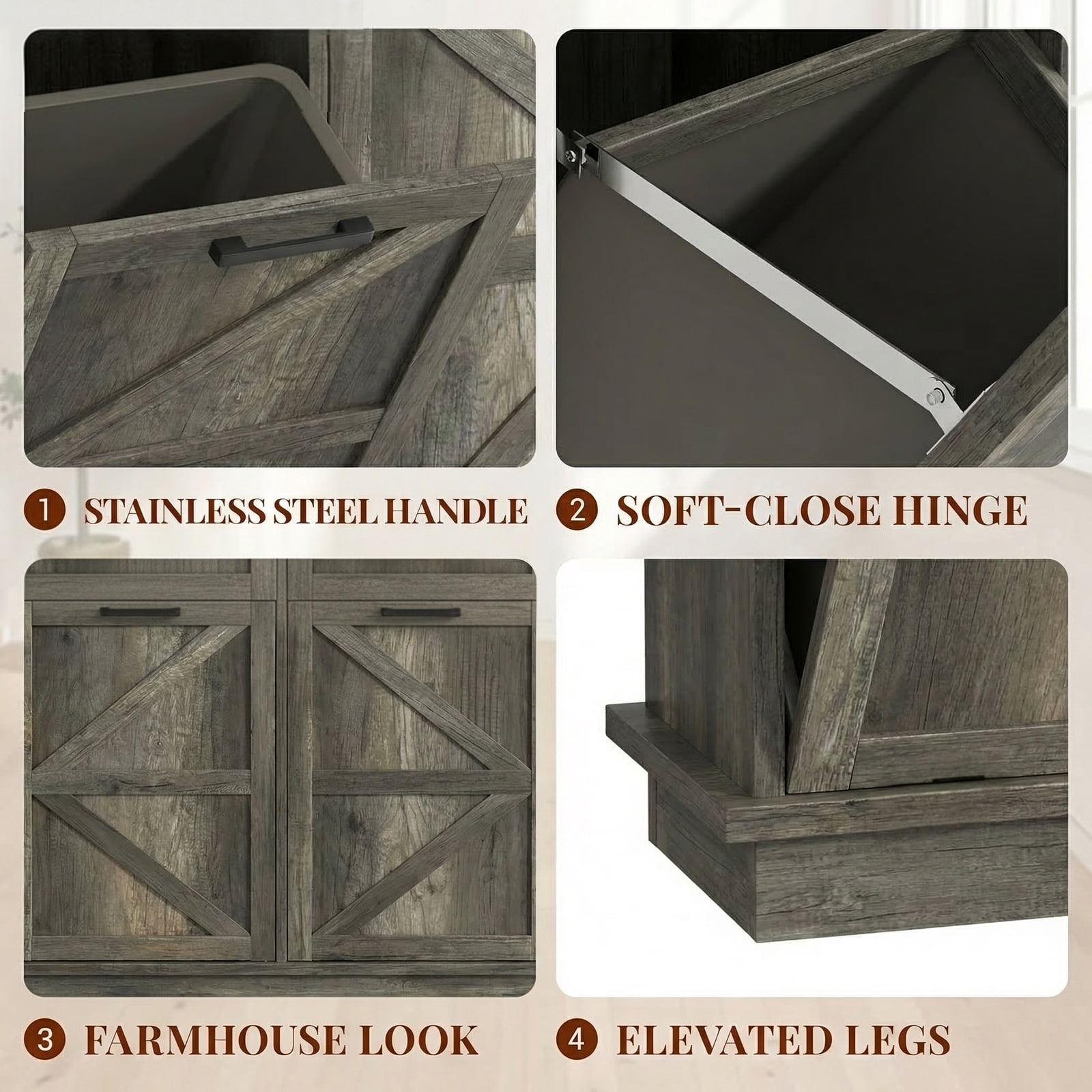 Leumius Tilt Out Trash Can Cabinet for Kitchen, Double 10-Gallon Hidden Trash Cabinet with Drawer, Farmhouse Wooden Garbage Cabinet, Dog Proof Storage