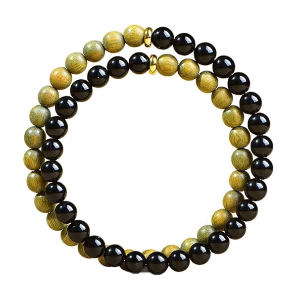 Pulsera verde de madera de Santos y cuentas de obsidiana de 6 mm para mujer