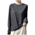 thumbnail image 3 of Long Sleeve Shirts for Women Fashion Soft Lightweight Thin Solid Color Round Neck Basic Loose Tunic Tops, 3 of 7