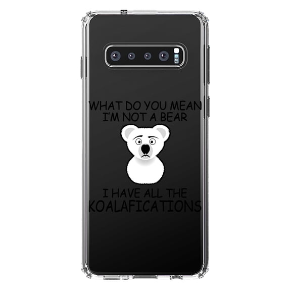 DistinctInk Clear Shockproof Hybrid Case for Samsung Galaxy S10 (6.1" Screen) - TPU Bumper Acrylic Back Tempered Glass Screen Protector - Not a Bear? I have the Koala-fications