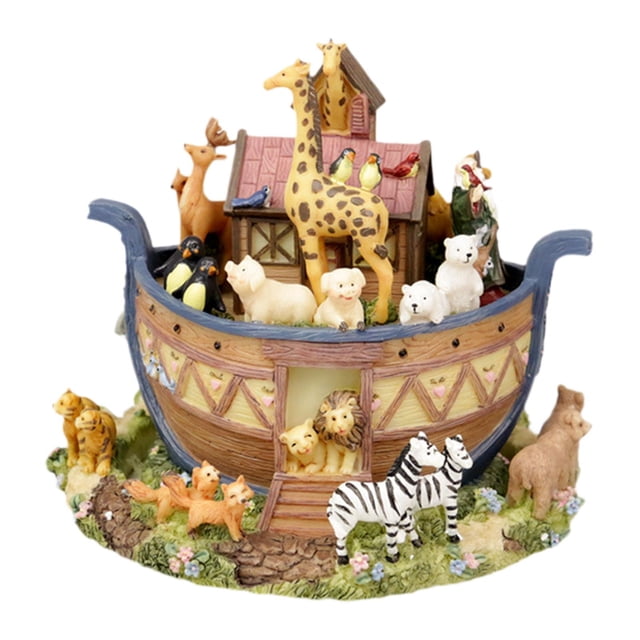 Figura de arca de animales, caja de música, decoración de mesa, manualidades giratorias pintadas a mano, 6,3x6,3x6,3 pulgadas para niños, hija e hijo