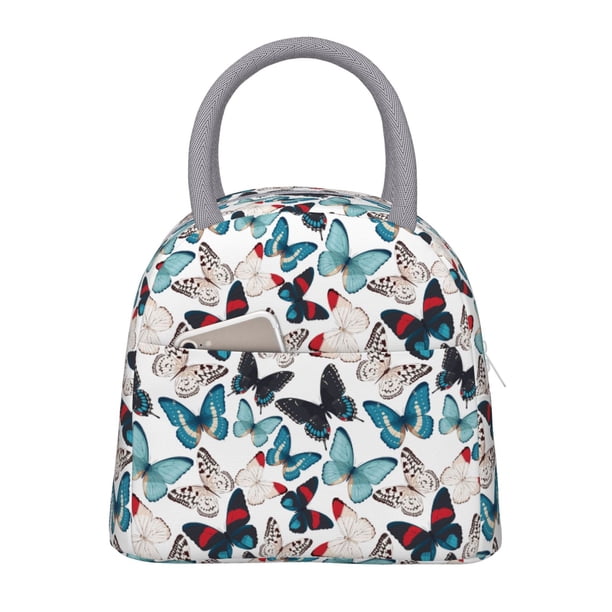 Fotbe Butterfly Bolsa de Almuerzo con Estampado, Lonchera Aislada, Contenedor de Comida Reutilizable Tipo Cooler a Prueba de Fugas