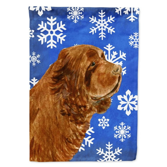 Carolines Treasures SS4648-FLAG-PARENT Sussex Spaniel Winter Snowflakes Holiday Flag  multicolor