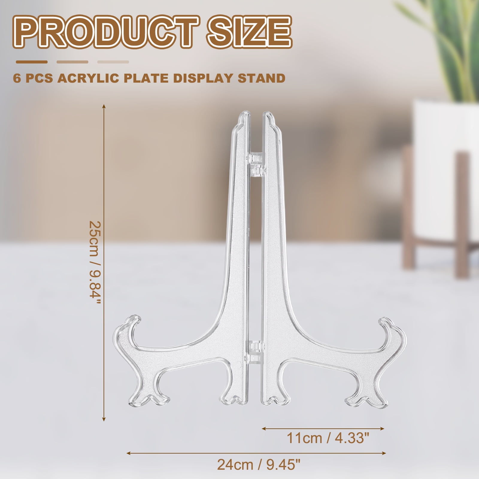 Uxcell 10 Inch Acrylic Plate Stand for Display, 6 Pack Acrylic Easel Display Stand Foldable Clear Easel Plate Holder for Picture Frames Photo Card CD Book Home Decoration, Clear
