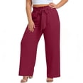 thumbnail image 4 of Xdegoge Plus Size Pants Women Elastic High Waist Trousers Featuring Self Tie Belt Wide Leg Flowy Summer Beach Dressy Casual Lounge Bottoms with Deep Side Pockets, 4 of 7