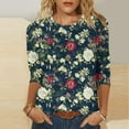 thumbnail image 2 of yoeyez 3/4 Sleeve Tops for Women Trendy Crewneck Loose Fit Shirts for Girls Plus Size Floral Printed T Shirts Summer Loose Fit Tunic Tops Navy 4XL, 2 of 5