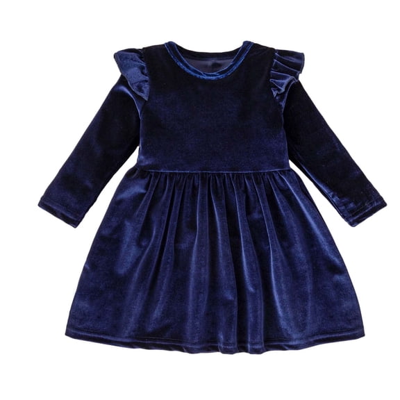 Odeerbi Girls Dresses Toddler Velvet Ruffle A-Line Dress Vintage Dresses Baby Christmas Outfit Dress Navy