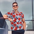 thumbnail image 3 of Kdxio Leaves And Flowers Print Men's Short Sleeve Polo Shirt,Midweight Men's Shirt, 3 of 6
