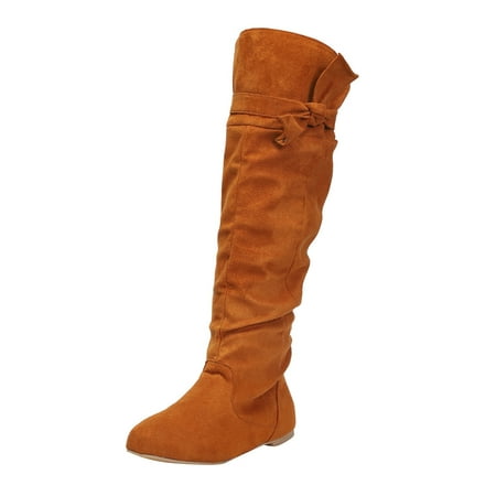 

nsendm Thigh High Boots Women Wide Width Knotted Casual Fashion Ladies Boots Beautiful Womens Hiking Boots High Top Brown 9