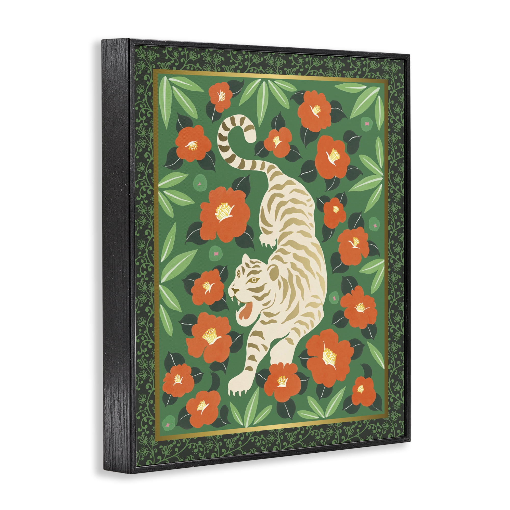 Stupell Industries Eclectic Tiger & Hibiscus Black Framed Giclee Art, design by Karolina Sato