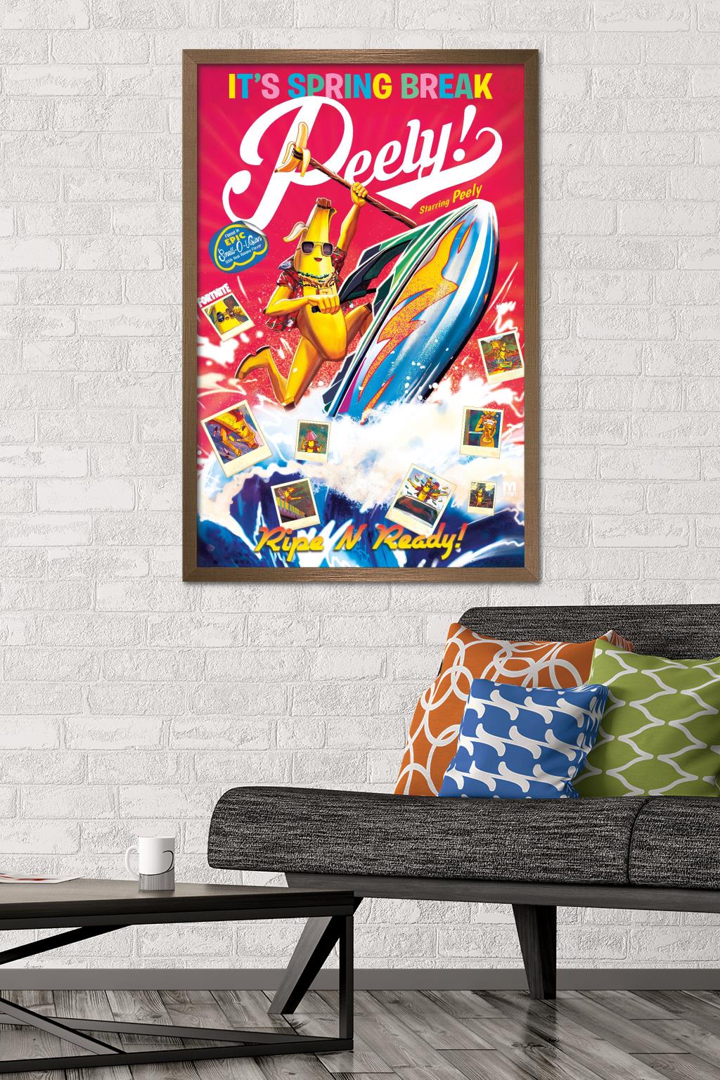 Fortnite - Marco D'Alfonso Spring Break Peely Wall Poster, 22.375" x 34", Framed
