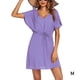 thumbnail image 4 of Vestido de playa de manga corta Qarigey Violeta S-XXL Cuello en V Color sólido, 4 of 6