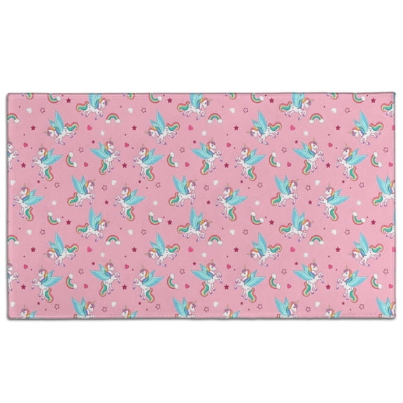 Pink Cartoon Unicorn Pattern Door Rugs,Washable Non Slip Door Mats Indoor,Decorative Door Mats,Entry Mat Indoor for Entrance,Bedroom,Kitchen,Bathroom,17"x30"