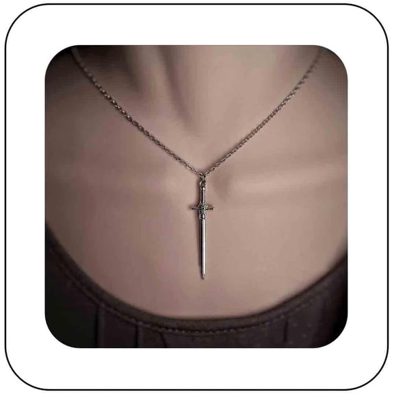 Punk Sword Cross Pendant Necklace Silver Sword Choker Necklace Cool Dagger Chain Necklace Gothic Sword Chain Necklace Halloween Necklace Jewelry for Women