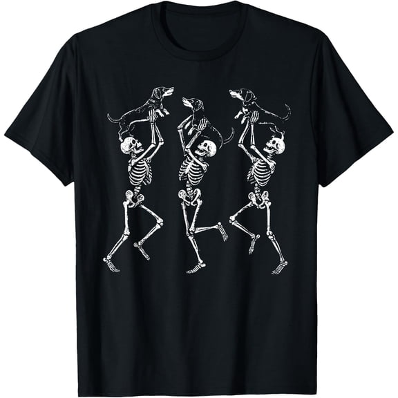 Retro Dancing Skeletons Dachshund Cute Halloween Dog T-Shirt Size S-5XL