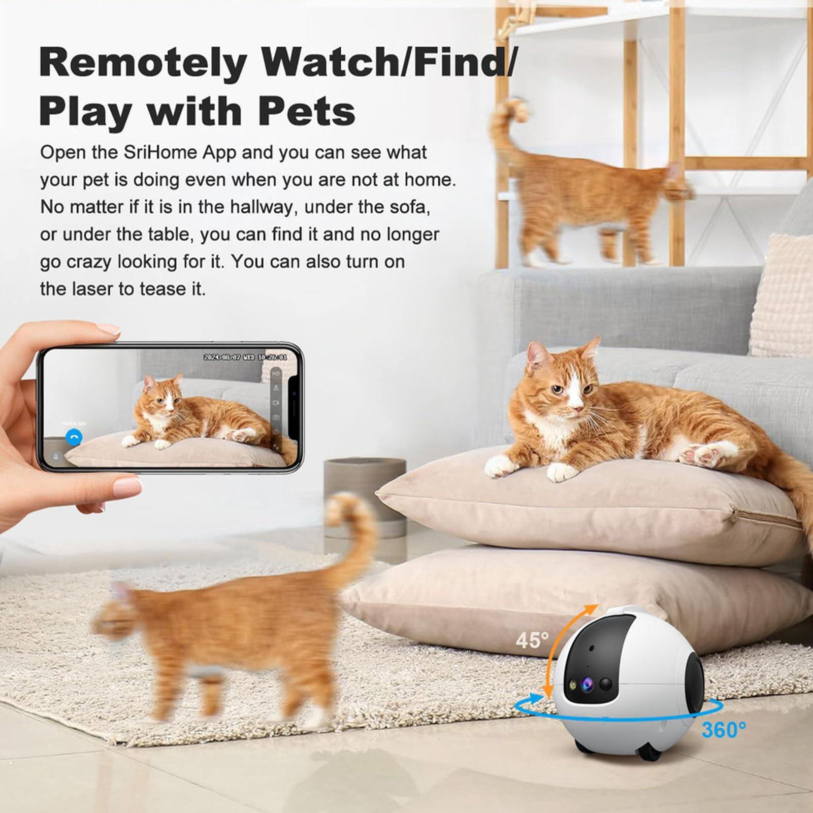 1440P Robot Dog Camera for Pets – Smart Rolling Pet Camera on Wheels with 10,000mAh Battery, 6 AI Modes, Two-Way Talk, 360° Patrol, Full-Color Night Vision, 256GB Support