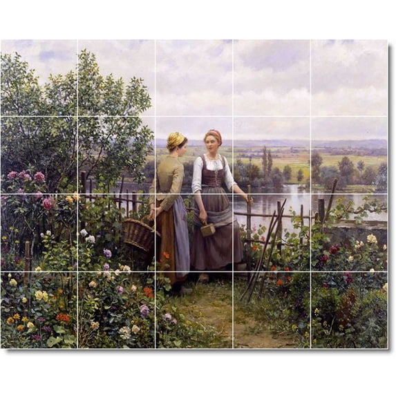 Ceramic Tile Mural-Daniel Ridgway Knight Garden Custom Tile Mural 2. 60" w x 48" h using (20) 12 x 12 ceramic tiles