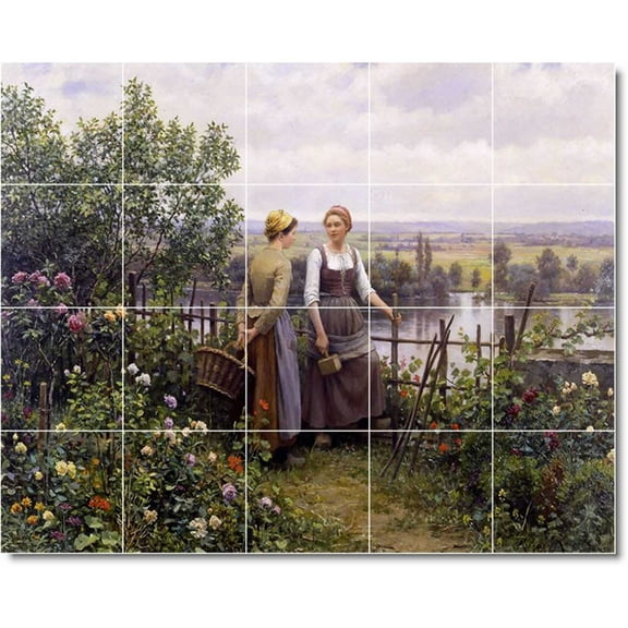 Ceramic Tile Mural-Daniel Ridgway Knight Garden Custom Tile Mural 2. 21.25" w x 17" h using (20) 4.25 x 4.25 ceramic tiles