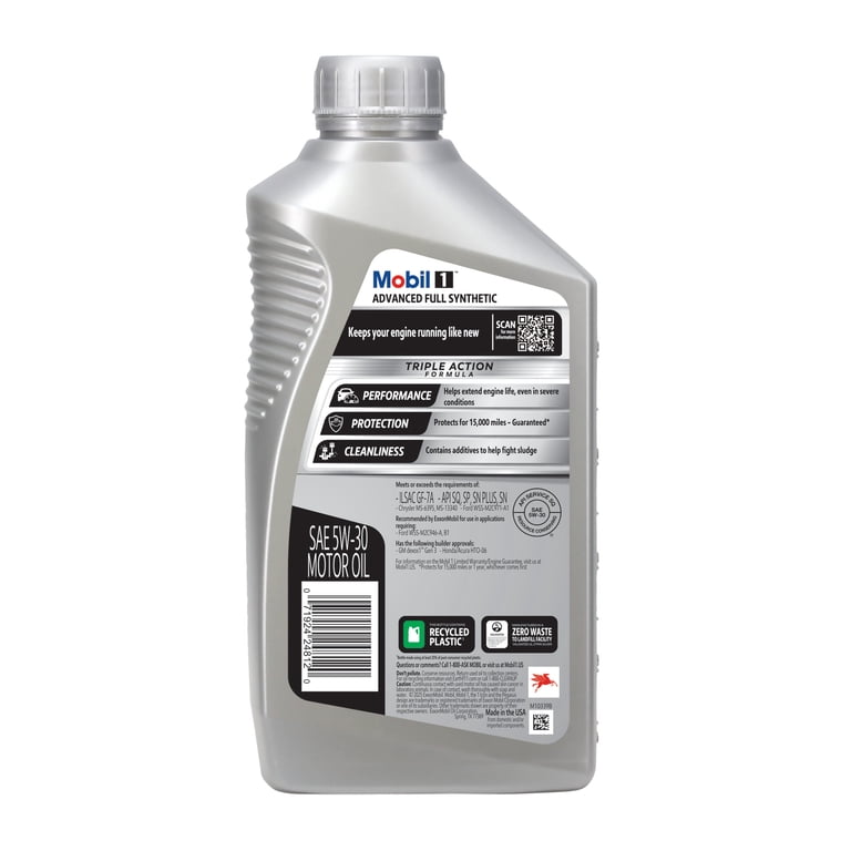 Mobil 1 Advanced Full Synthetic Motor Oil 5W-30, 1 Quart, Up to