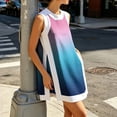 thumbnail image 6 of UDAUDU Women's Summer 2 Piece Outfits Gradient Vacation Sleeveless Crew Neck Pullover Tops Lounge Set Casual Shorts Matching Shorts with Pocket Blue L, 6 of 7