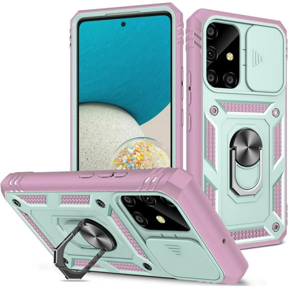 Case for Galaxy A51 4G, Camera Cover Phone Case with Rotation Ring Stand for Samsung Galaxy A51 4G - Green Pink