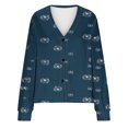 thumbnail image 4 of WRKEKC Botanical Print French Wool Plush Jacket Button Front Fall Winter Soft Coat with Pockets for Coffee Run and Weekend Style Navy M, 4 of 4