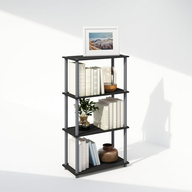 Furinno Turn-N-Tube 4-Tier Multipurpose Shelf Display Rack, Shelving Unit, Bookcase, Black/Grey